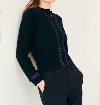 JUMPER 1234 Womens Twisted Ribbon Cardigan In Black/navy