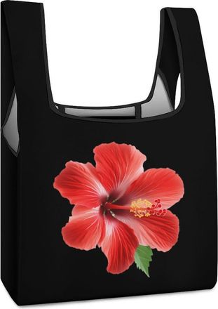 Generic Hibiscus Blossoming Reusable Shopping Bags Lightweight Foldable Grocery Bag Polyester Washable Tote Bag