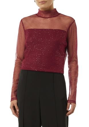 Comma Langarmshirt COMMA, Damen, Gr. 40, lila (winter wine), Obermaterial: 100% Polyester, Mesh, unifarben, regular fit taillenbedeckt, abgesteppte Kante, S