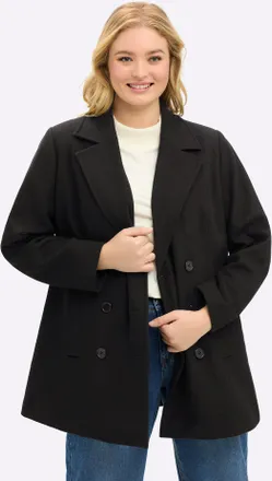 Sheego Cabanjacke SHEEGO, Damen, Gr. 40, schwarz, 90% Polyester, 10% Wolle, Einsatz:100% Polyester, Wattierung:100% Polyester, unifarben, Jacken Cabanjacke