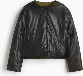 H&M Reversible Bomber Jacket in Black/dark Khaki Green at Nordstrom, Size Xx-Large
