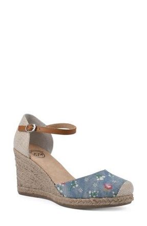 White Mountain Mamba Espadrille Wedge Sandal - Wide Width in Lt.blue/Floral/Denim at Nordstrom Rack, Size 8.5