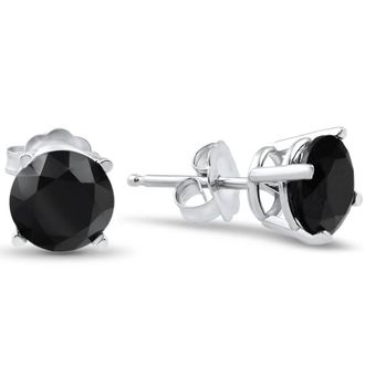 Pompeii3 14k White Gold 2ct TW Round Cut Black Diamond Studs