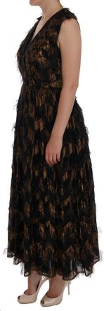 Dolce & Gabbana Womens Black Silk Brown Fringes A-Line Dress