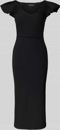 Forever New Knielänge Cocktailkleid mit Rüschen Modell Makenna in Black, Größe 32