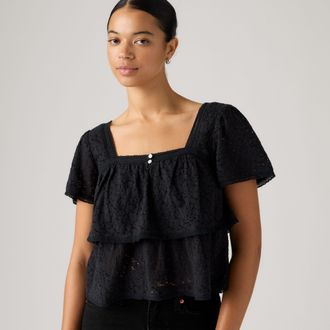 Levi's Dom Short Sleeve Lace Blouse - Womens - XS - Black
