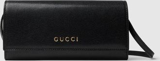 Gucci Wallet With Strap And Gucci Lettering, Black, Leather