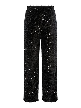 Pieces PCKAM HW Wide Trousers BC, Black/Detail: Black Sequins, M