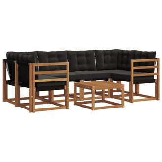 vidaXL Conjunto De Sof&aacute;s De Exterior Con Coj&iacute;n 7 Pcs Natural Y Negro Vidaxl