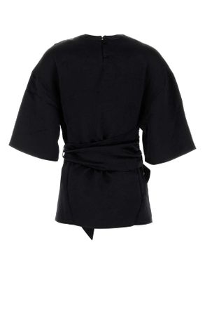 Nanushka Womens Black Satin Besia T-Shirt Exterior: Acetate