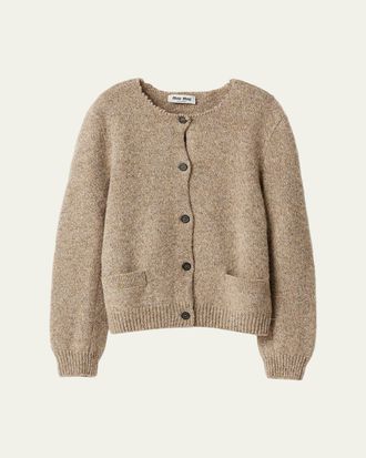 Miu Miu Raw-Edge Crewneck Wool Cardigan