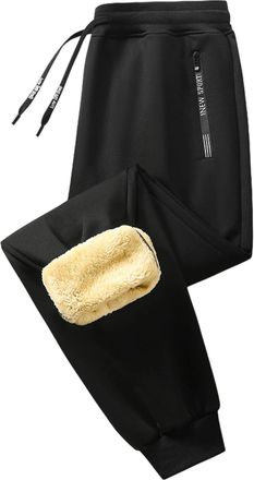 Generic Mens Winter Joggers Heavyweight Fleece Lined Thermal Sweatpants Elastic Waist Drawstring Trousers with Pockets Outdoor Casual Pants B- Black