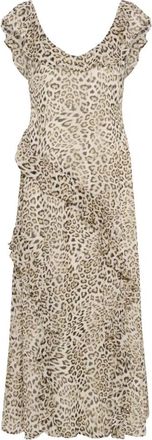 Soaked In Luxury Kleedjes, Dames, Beige, XS, Luipaardprint Jurk met Ruches