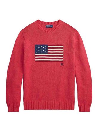 Polo Ralph Lauren Red Cotton Knit The Iconic Flag Sweater