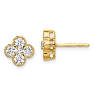 Diamond2Deal 14k Yellow Gold 1 Ct Lab Grown Diamond Bloom Floral Stud Earrings