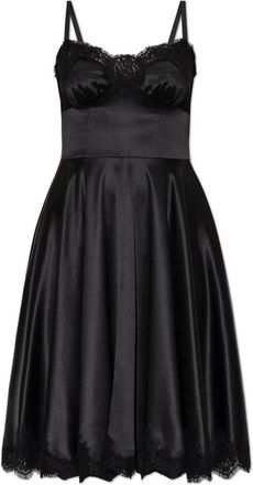 Dolce & Gabbana Zijden jurk met kanten accenten - Dames - Casual kleedjes - Zwart - M - Kleedjes