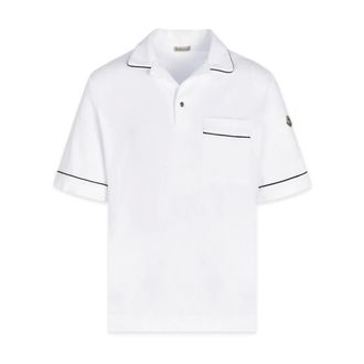 Moncler Polo Shirts, male, White, M, Towelling Shirt with Navy Detail