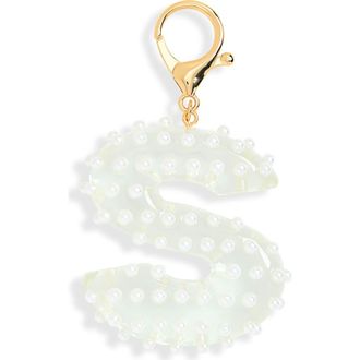 Leith Faux Pearl Initial Bag Charm in S- Clear- White- Gold at Nordstrom Rack