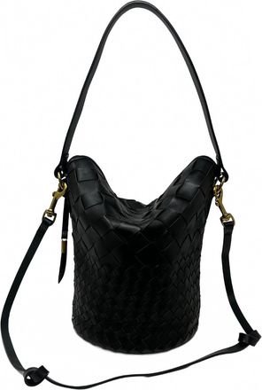 Kempton & Co. Richmond Threaded Weave Bucket Bag In Black Leather