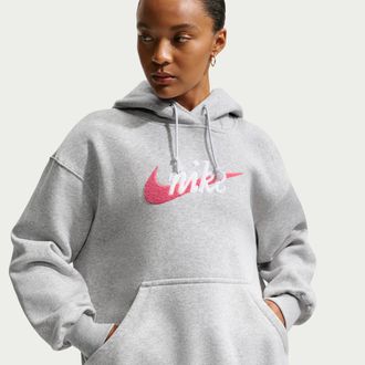 Nike Womens Nike Sportswear Phoenix Fleece Oversized Logo Hoodie in Grey | IM9643-043