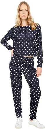 YMI Two-Piece Pajama Sets Womens Navy Polka Dot Fleece Cropped JDM1187