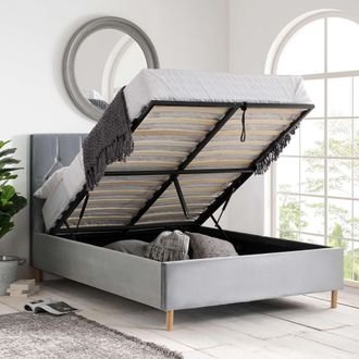 Birlea Velvet Fabric Ottoman Bed Frame Storage Loxley in Grey | Size: Small Double