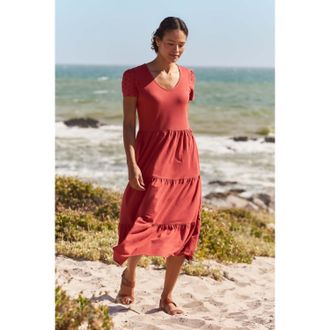 Mountain Warehouse Dames/Dames Malaga Geribbelde Broderie Mouwjurk (Roest)