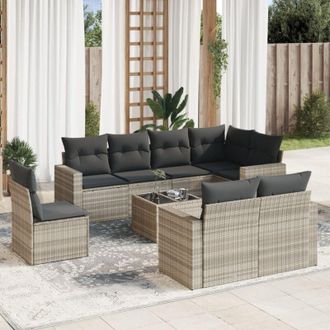 vidaXL Set Muebles Jard&iacute;n 9 Pzas Y Cojines Rat&aacute;n Sint&eacute;tico Gris Claro Vidaxl