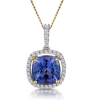 The Diamond Store 2ct Tanzanite and Diamond Halo Necklace in 18K Gold Asteria Collection