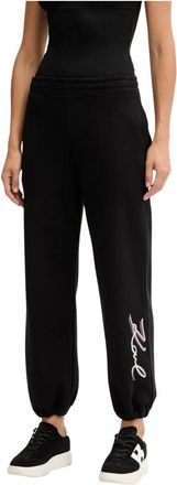 Karl Lagerfeld Broeken, Dames, Zwart, S, Pailletten, Logoband Trainingsbroeken met pailletten