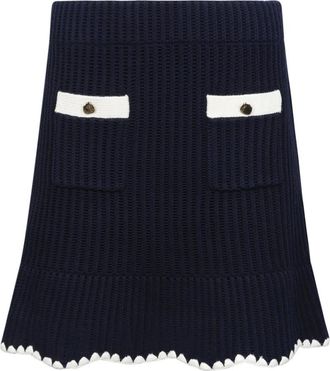 Self Portrait Gehaakte gebreide minirok - Dames - Korte rokken - Blauw - M - Katoen - Rokken