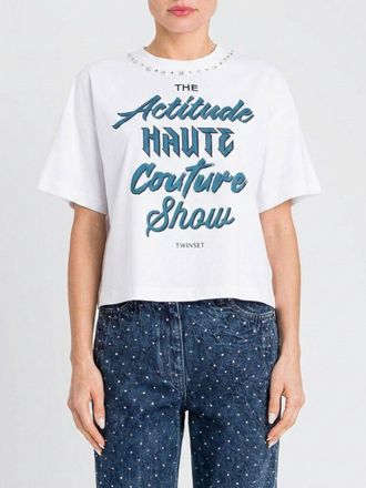 Twin-Set T-shirt in cotone con logo e strass Twinset Actitude