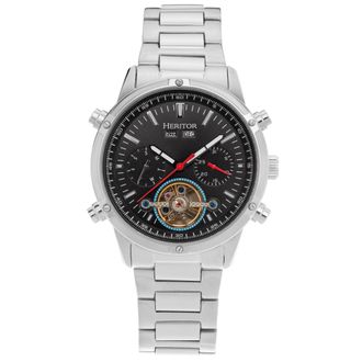 Heritor Wilhelm Semi-Skeleton Bracelet Watch w/Day/Date - Silver/Black