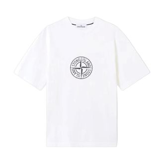 Stone Island T-Shirts, male, White, Size: 2XL All Around Compass Print Cotton Jersey T-Shirt