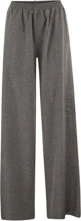 Fabiana Filippi Flanellen broek van scheerwol met elastische tailleband - Dames - Broeken - Bruin - Maat: S Wol