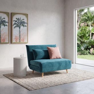 Maisons du monde Sill&oacute;n cama de 1 plaza de terciopelo azul petr&oacute;leo