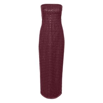Rotate ROTATE Birger Christensen, Maxi Dresses, female, Red, Size: XS Bordeaux Maxi Dress Aw25 Elegant Style