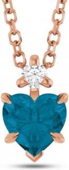 Allurez Heart Natural London Blue Topaz & Natural Diamond Pendant Necklace 14K Rose Gold (0.60ct)