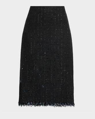 Emanuel Ungaro Alma Beaded Fringe Tweed Midi Skirt