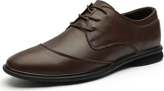 Generic Oxford Shoes for Men Lace Up Derby Shoes Round Cap Toe Leather Slip Resistant Block Heel Non Slip Anti-Slip Party(Brown,7.5 UK)