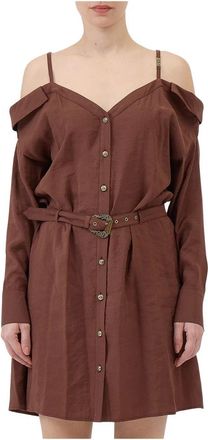 Versace Jeans Couture Korte jurk met riem - Dames - Korte kleedjes - Bruin - XS - Polyester - Kleedjes