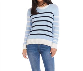 Karen Kane Stripe Crewneck Sweater In Multi Blue