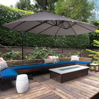 OUTSUNNY Double Canopy Offset Parasol Umbrella Garden Shade Steel Canopy in Grey