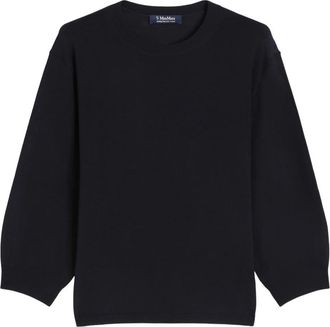 Max Mara Zachte Wollen Gebreide Trui - Dames - Ronde hals truien - Blauw - S - Wol - Truien & Vesten
