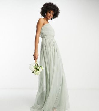Anaya with Love Tall Anaya With Love Tall - Vestito lungo da damigella monospalla in tulle verde salvia