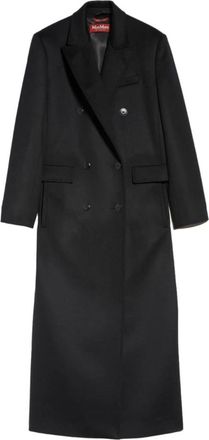 Max Mara Lange dubbelrijige wollen jas - Dames - Mantel - Zwart - 3XS - Wol - Jassen