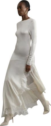 Karen Millen Slinky Lace Asymmetric Maxi Dress in Cream at Nordstrom, Size Medium