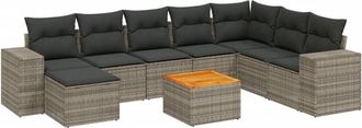 vidaXL Set De Muebles De Jard&iacute;n 9 Pzas Y Cojines Rat&aacute;n Sint&eacute;tico Gris Vidaxl