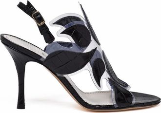 Antonio Barbato Black Covered-Heel Leaf Appliqu&eacute; Leather Sandals