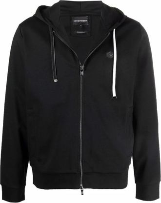 Emporio Armani Zip-throughs, male, Black, L, Branded Zip Hooded Top